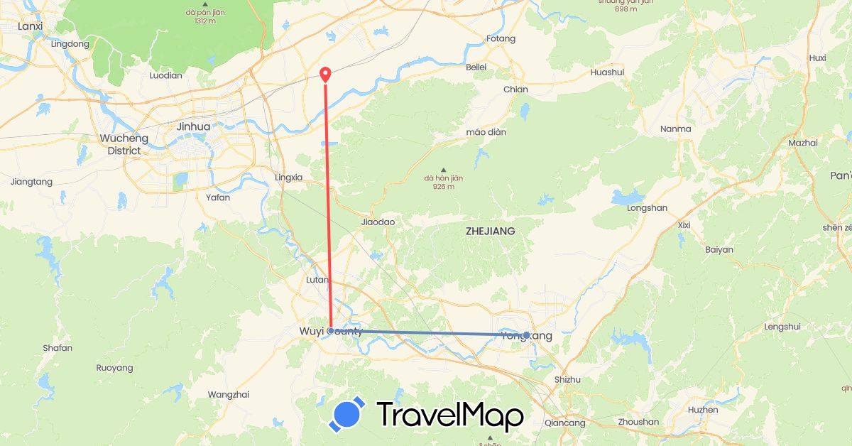 TravelMap itinerary: driving, cycling, hiking in China (Asia)